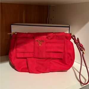 Prada Red Bow Wristlet with Gold Hardware